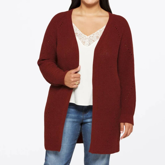 Love Ellie Burgundy Anna Pointelle Detail Cardigan Sweater NWT Size Medium - Picture 1 of 9